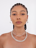 Sterling Silver Id Tennis Chain Necklace pictured on model.