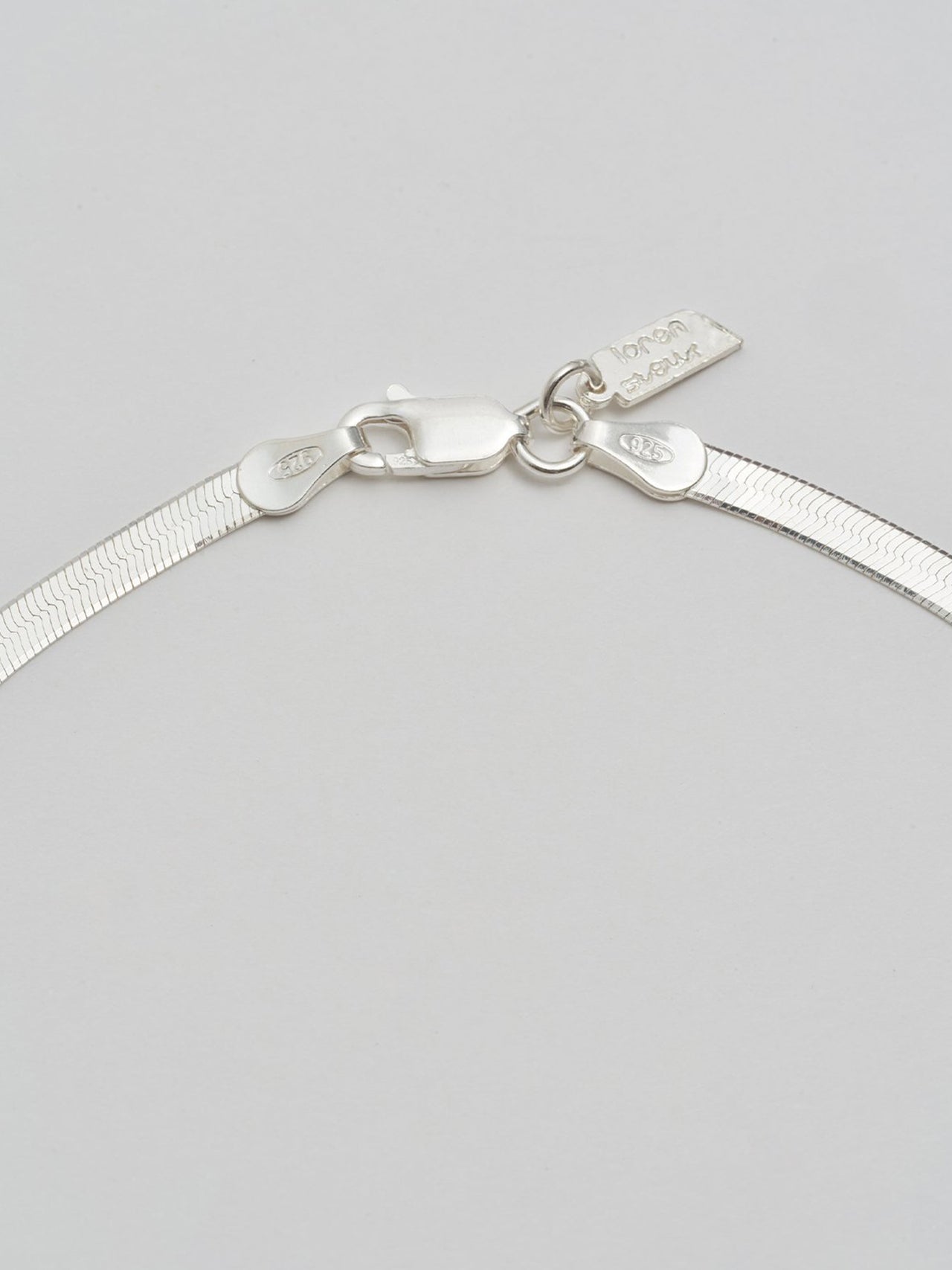 Close up of clasp on Sterling Silver Herringbone Necklace