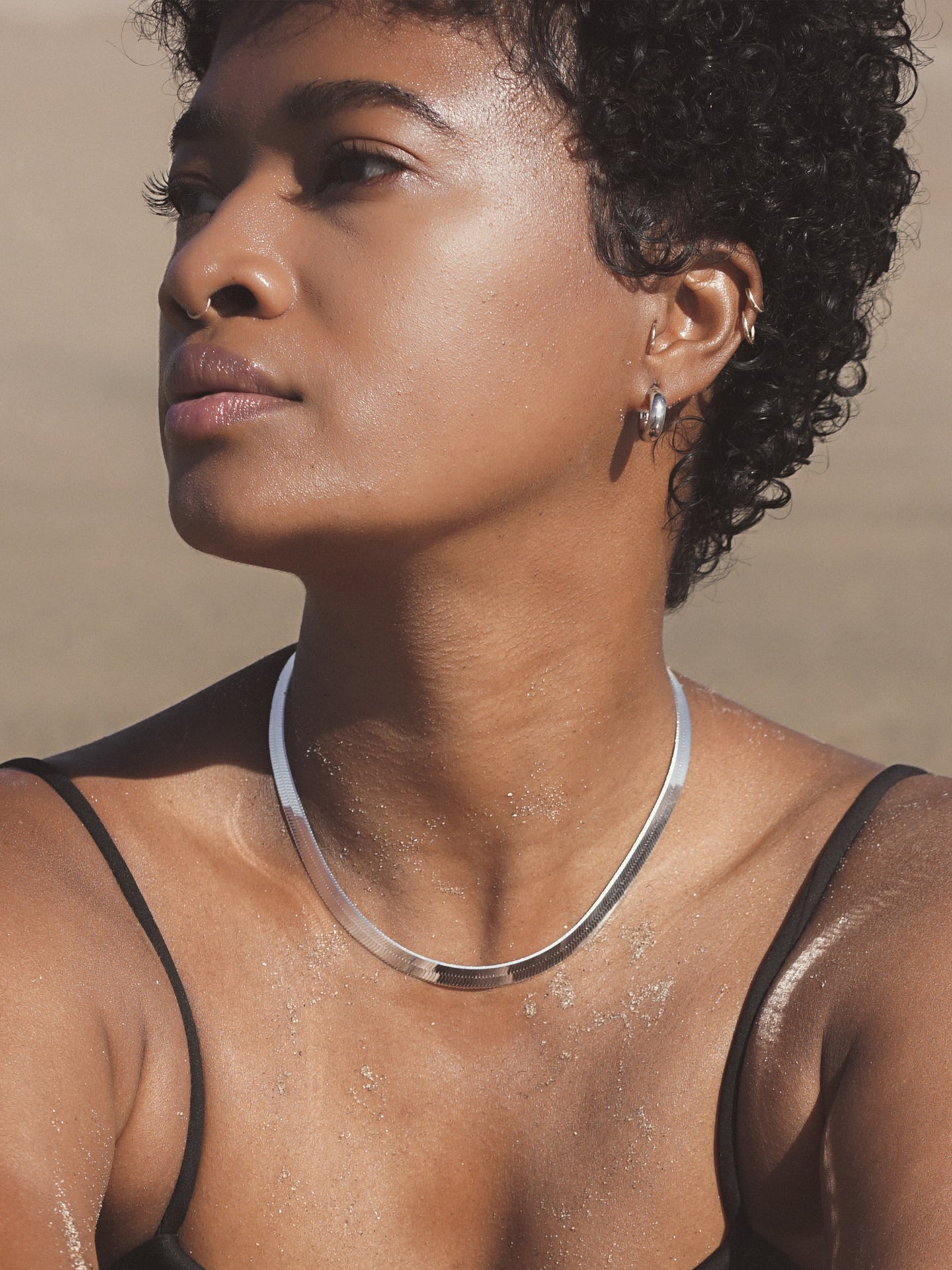 XL Sterling Silver Herringbone Necklace shot on model