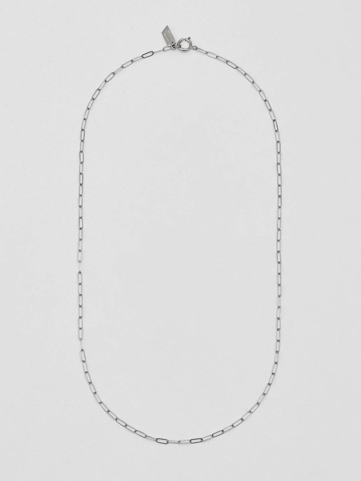 Full View of Sterling Silver Lightweight Long Link Chain pictured on light grey background.