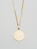 14Kt Yellow Gold Disk Pendant shot on chain