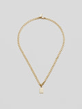 14Kt Yellow Gold Curb Chain Necklace shot with Klint ID Pendant