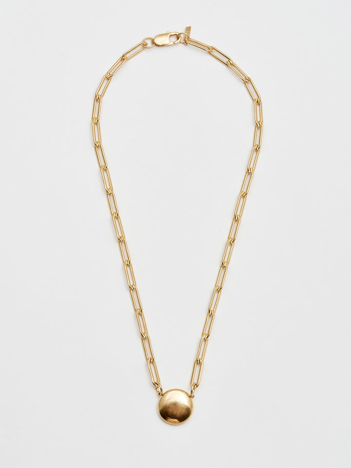 Vermeil Puffed Necklace, 5×15mm links 16.8mm diameter pendant