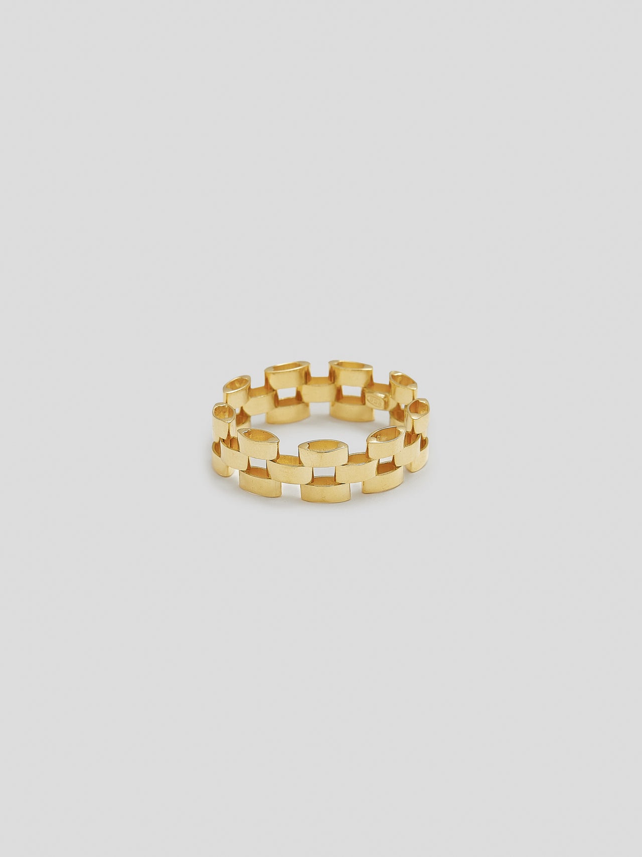 Product images of the Blitz Ring ( Vermeil GoldChain Ring 6mm Wide 2.5mm Thick) Background: Grey Backdrop