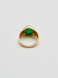 Product shot of the back of Classico Jade signet ring (Shiny vermeil tapered signet ring band with Oval Green Jade stone in center) with white Background.