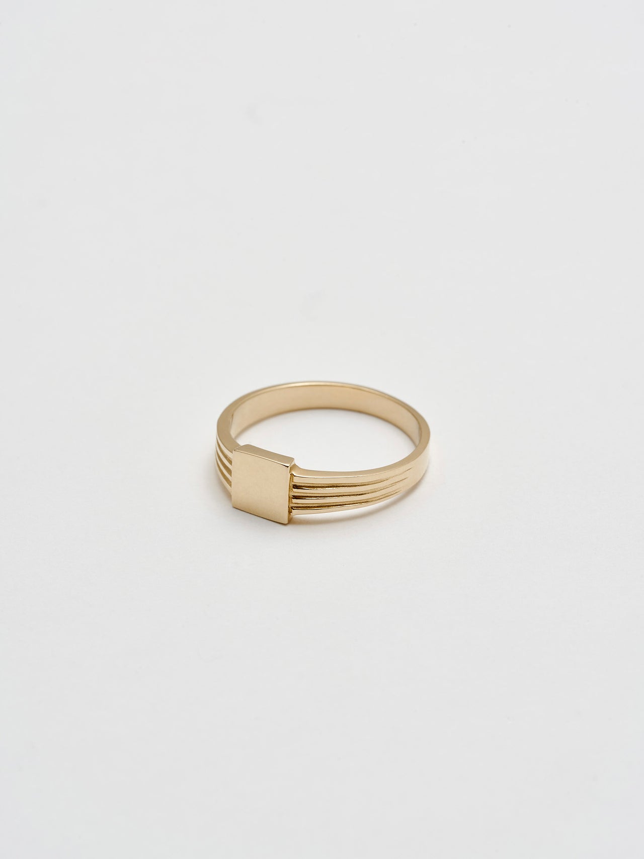 Side Shot of Mini Square ID Ring: 14kt Yellow Gold Ring with a 5mm Square ID Face and a 3.5mm to 2mm Tapered Band