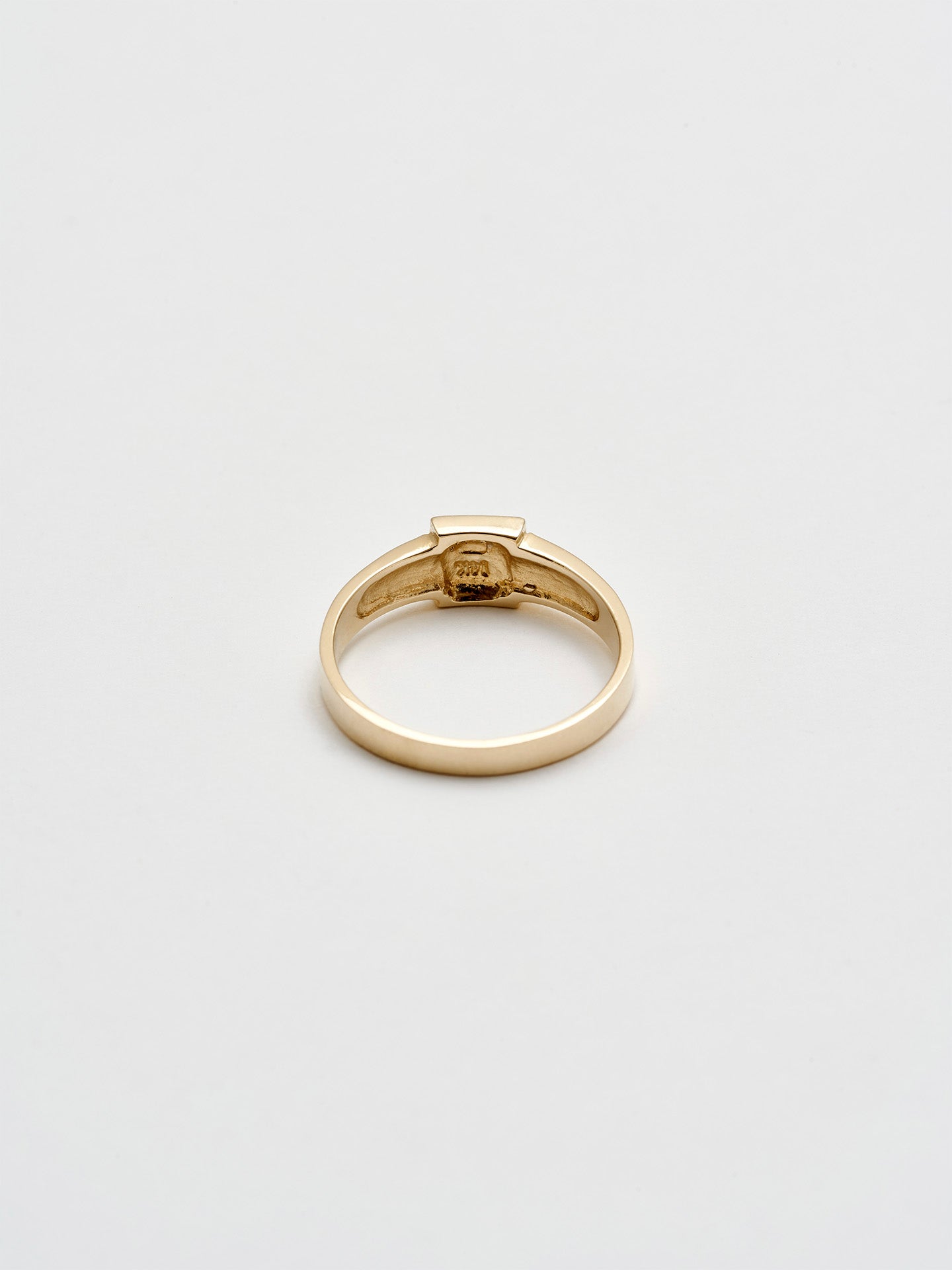 Back Shot of Mini Square ID Ring: 14kt Yellow Gold Ring with a 5mm Square ID Face and a 3.5mm to 2mm Tapered Band