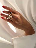 On model close up shot of models hand wearing  the Product shot of the Classico Opal Signet (Vermeil Opal Signet Ring Face: 12.9mm×2.8mm 8x11mm Cabochon Opal, Approx 2.5ct) Background: White fabric