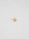 Marijuana Leaf 14kt Yellow Gold Stud shot on white background