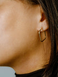 10kt Yellow Gold Square Infinity Hoops pictured on model.