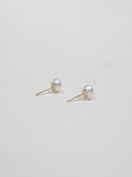 Product image of pearl stud earrings with yellow gold backings on white background. 