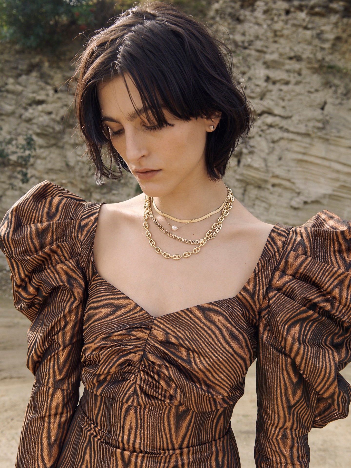 14Kt Yellow Gold Pearl on Fairy Floss Chain Necklace shot on model