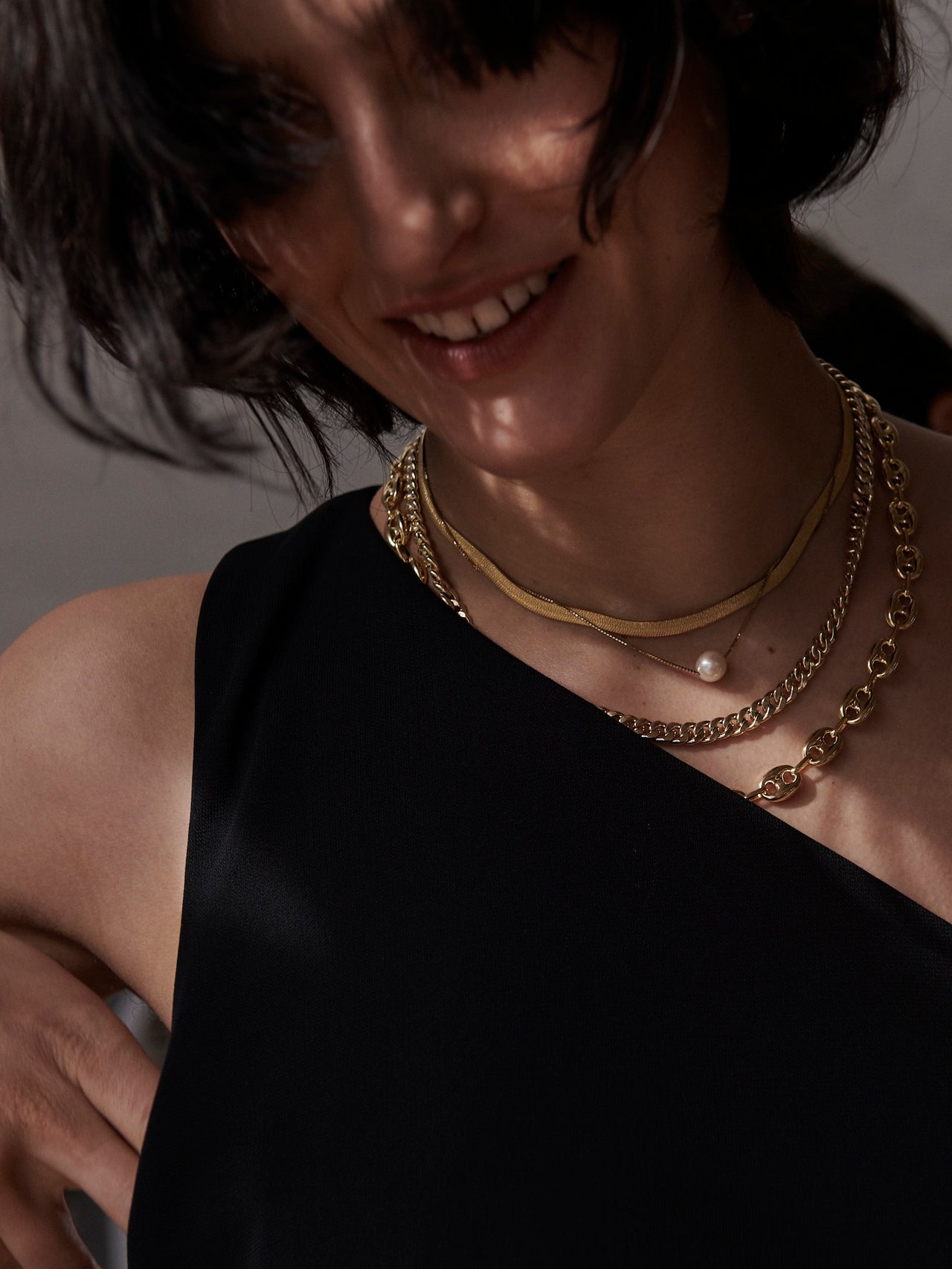 14Kt Yellow Gold Pearl on Fairy Floss Chain Necklace pictured on model.