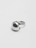 Sterling Silver Half-Round Spherical Ring pictured from side angel on light grey background.