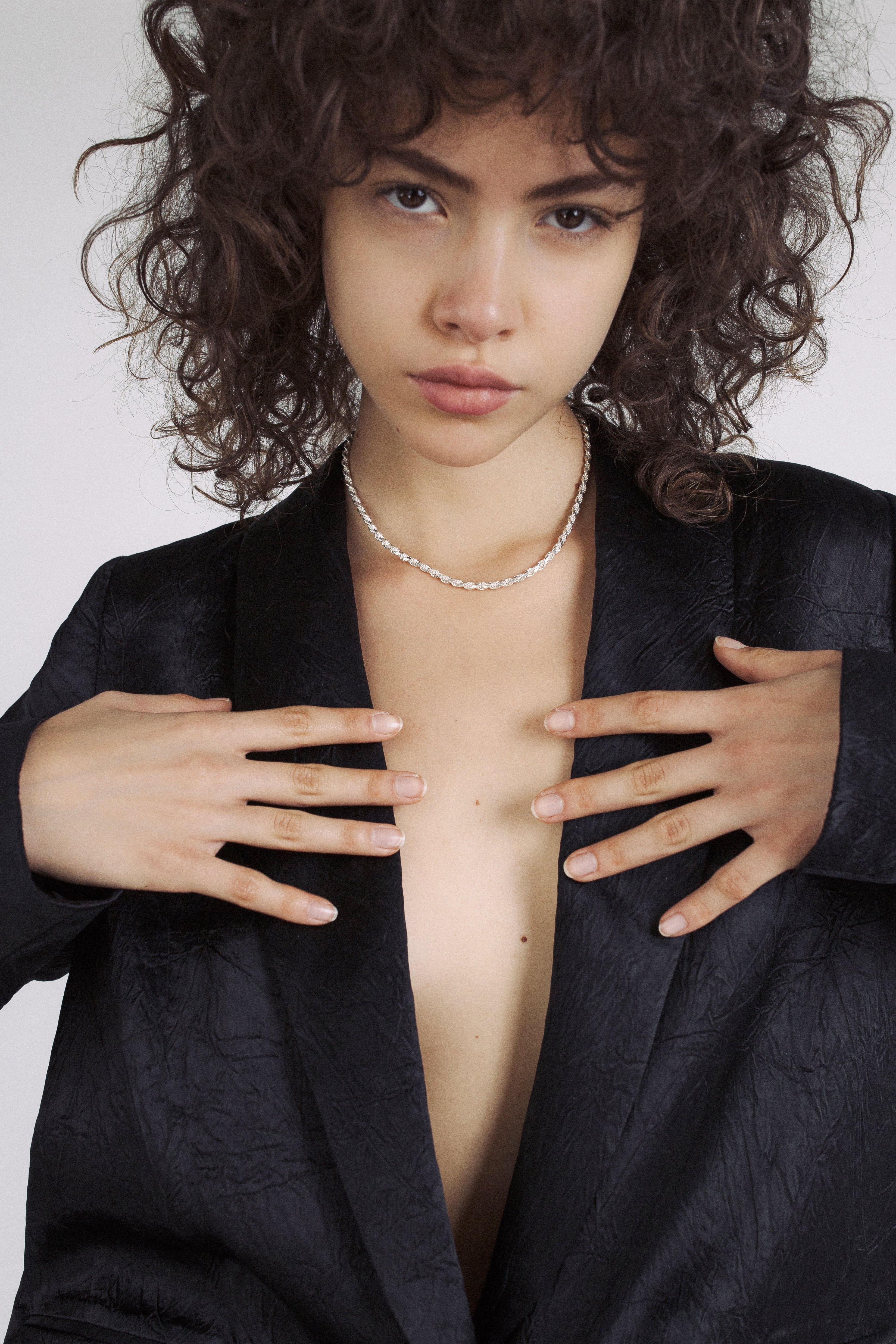 Sterling Silver Industrial Rope Chain shot on model
