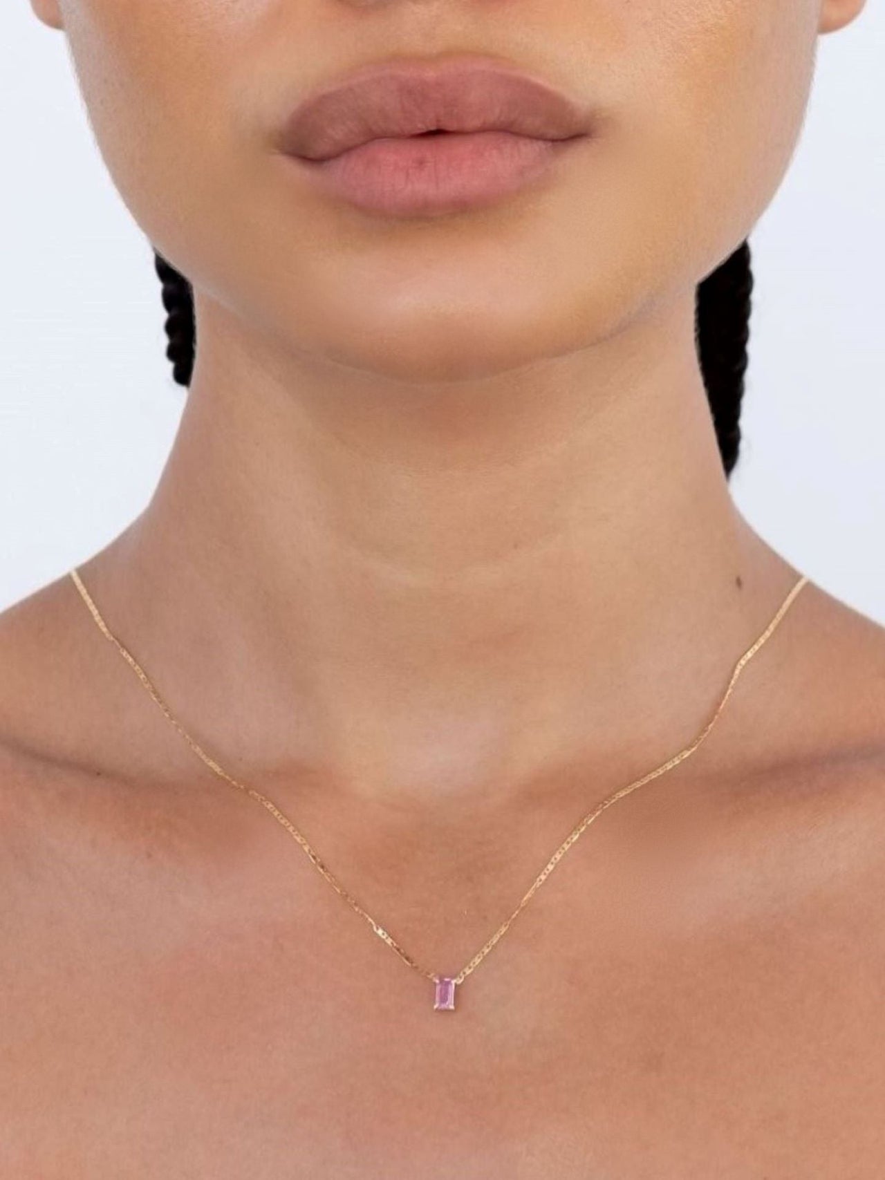 10k Yellow Gold Sapphire Valentino Necklace pictured on model