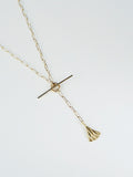 Close up of 14Kt Yellow Gold Lotus Toggle Necklace with 16" Long Link Chain