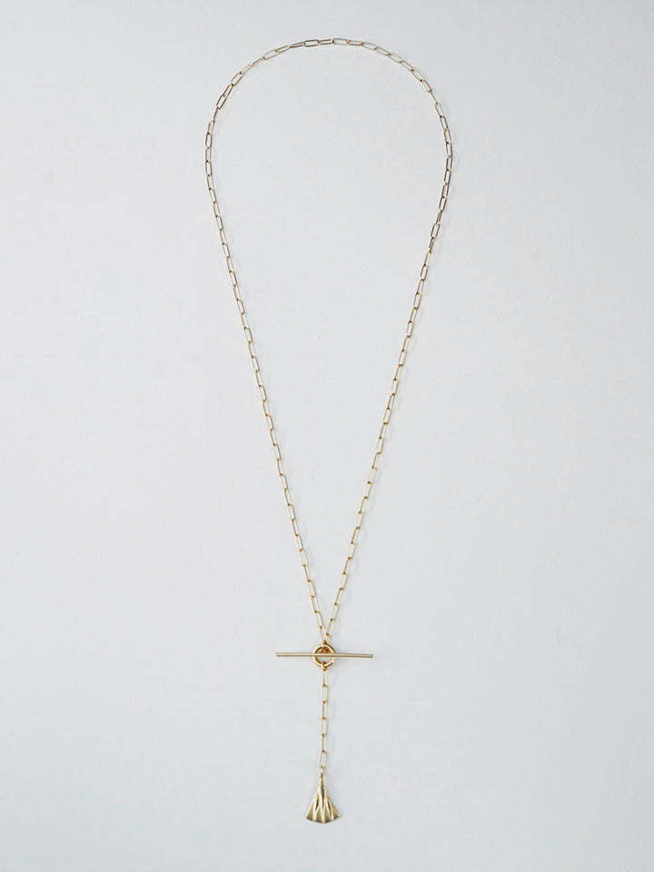 14Kt Yellow Gold Lotus Toggle Necklace with 16" Long Link Chain